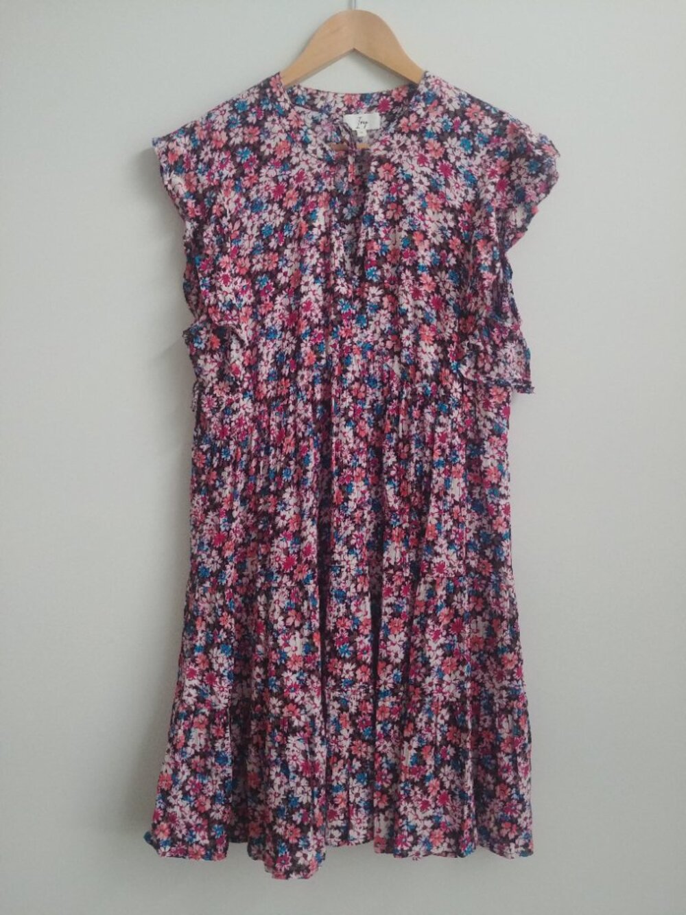 Ivy Medium 100% viscose pink blue orange floral mini dress short ruffle sleeve